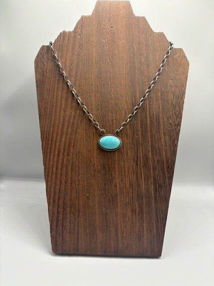 The Chris Turquoise Oval Bar Necklace