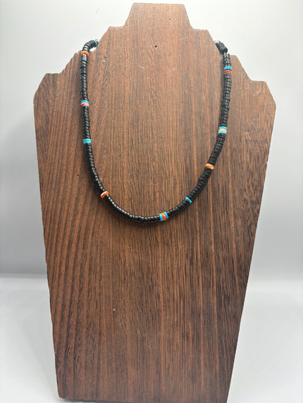 The Cypress 13” Black Onyx Turquoise & Heishi Necklace