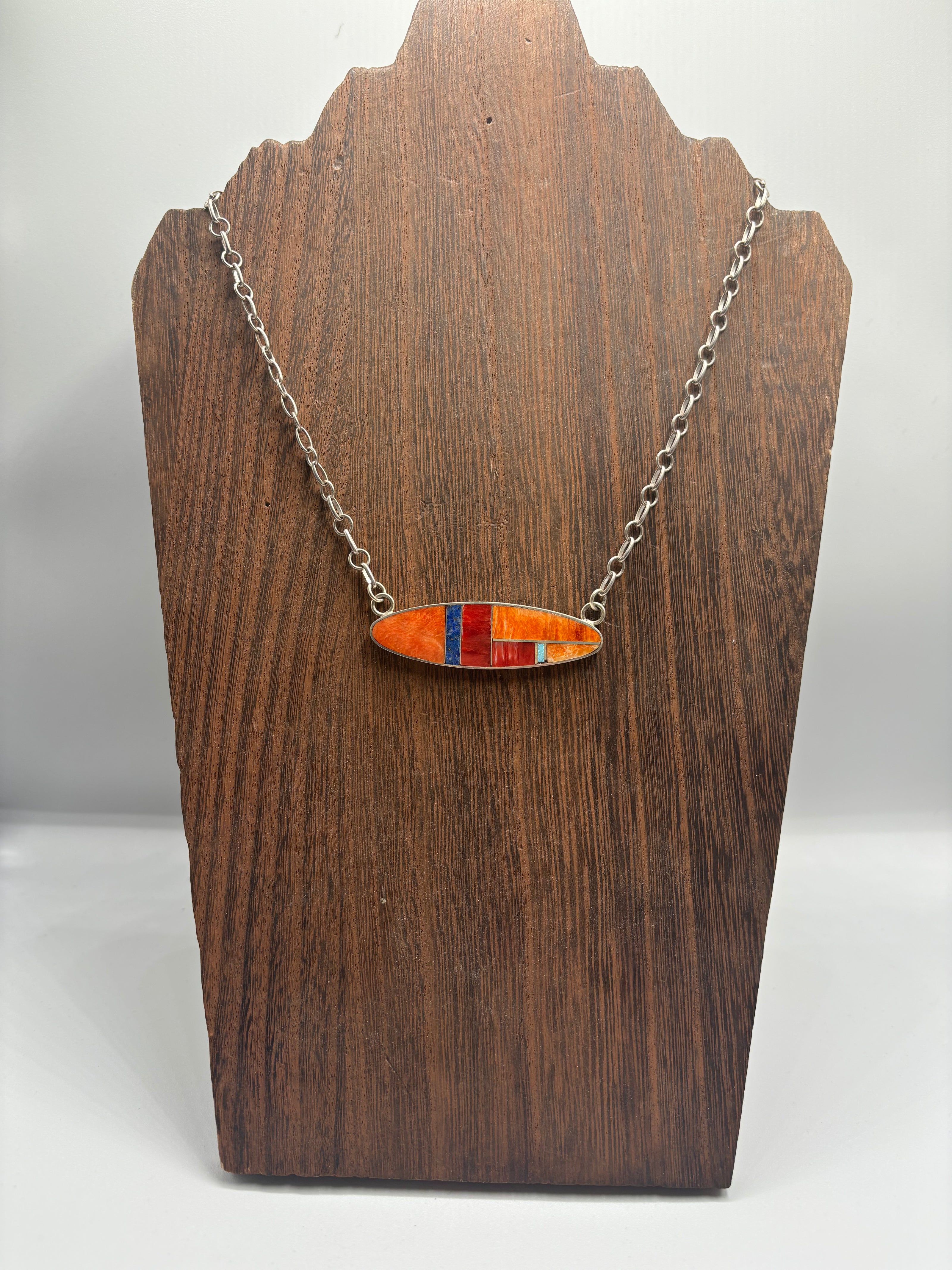 The Debby Multi Stone Inlay Oval Bar Necklace