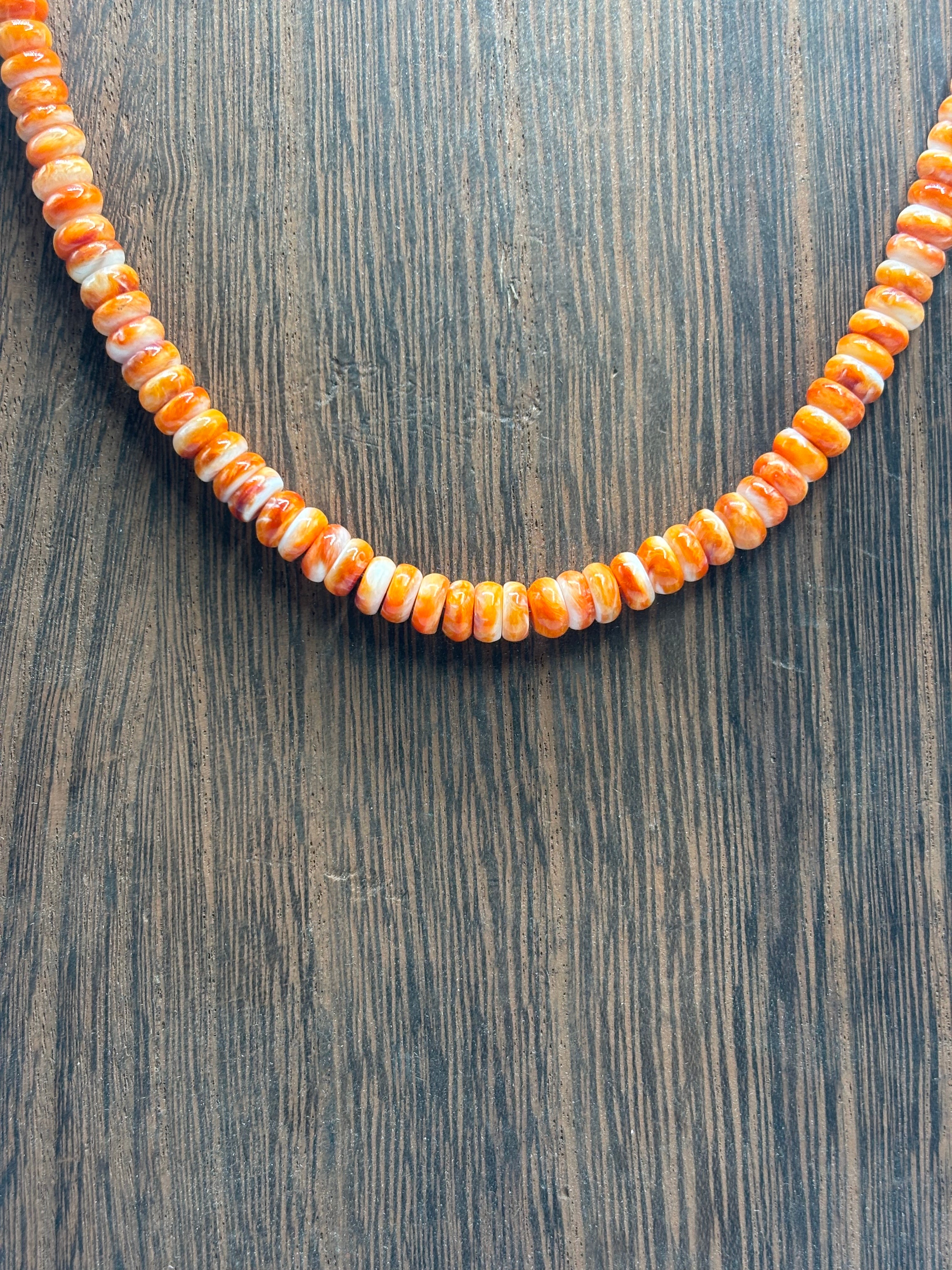 The Sanibel 6mm Orange Spiny Heishi Necklace