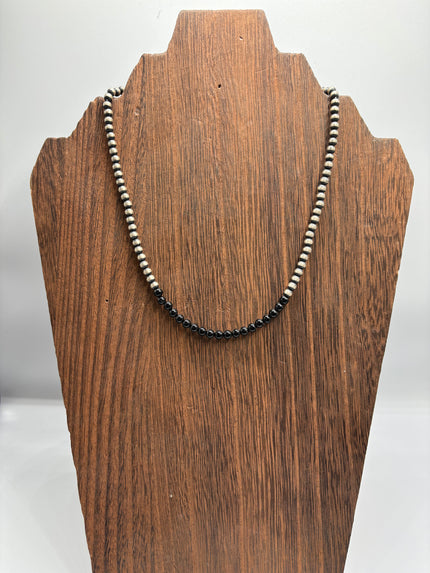 The Reno Native Strung Black Onyx & Pearl Necklace 16