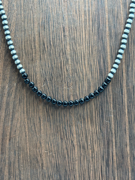 The Reno Native Strung Black Onyx & Pearl Necklace 16