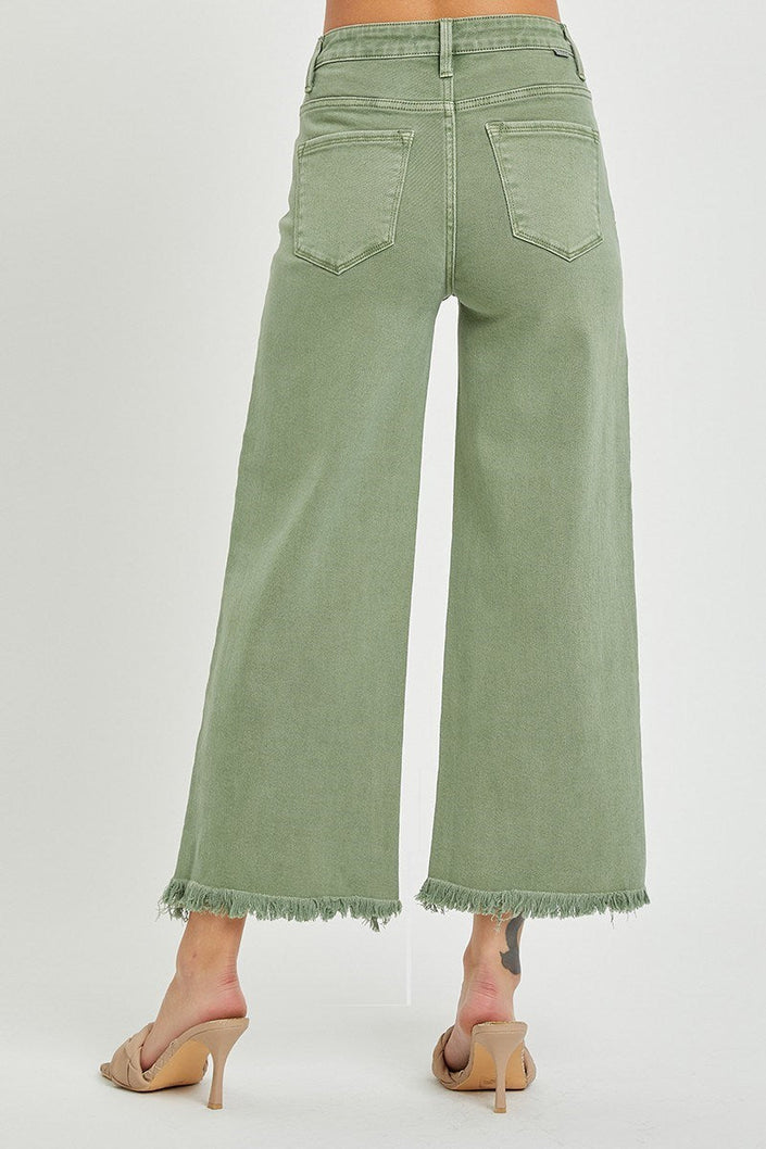 Rae + Co Crop Wide Leg Olive Curvy Pants