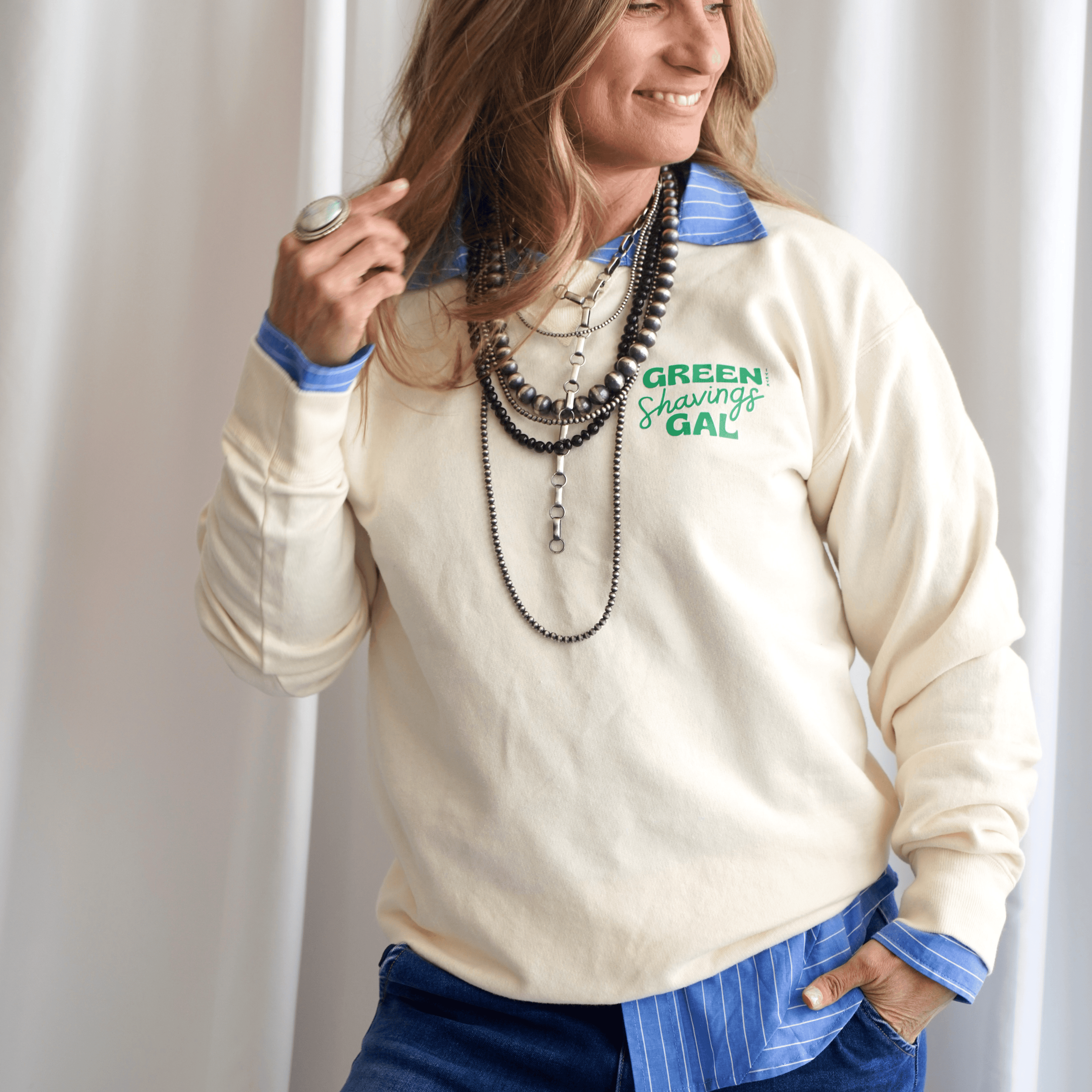 The Green Shavings Gal Sweatshirt in Parchment