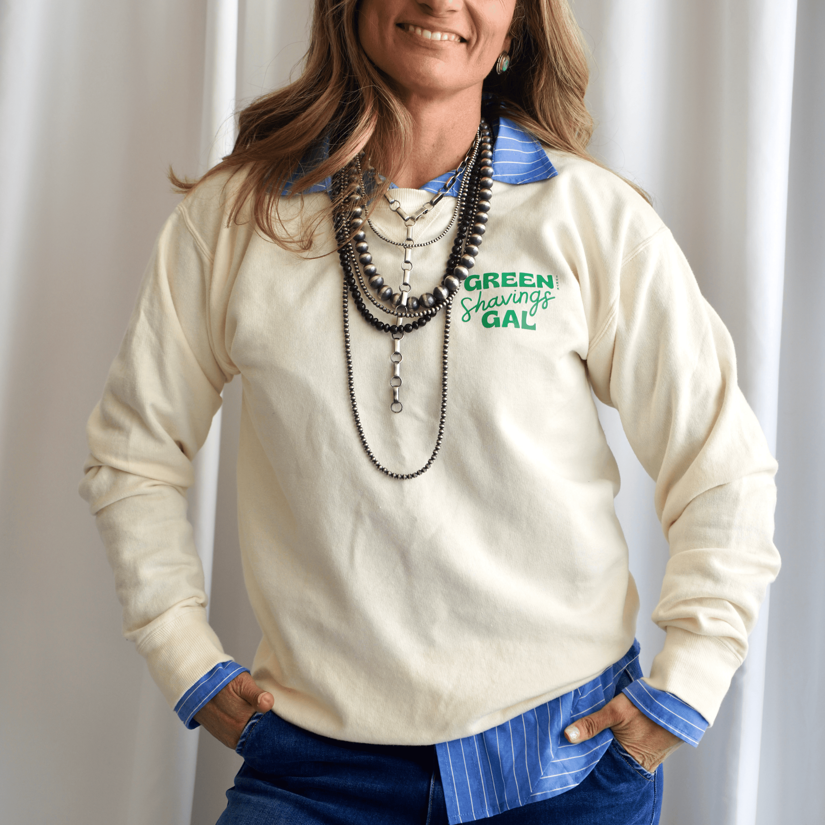 The Green Shavings Gal Sweatshirt in Parchment