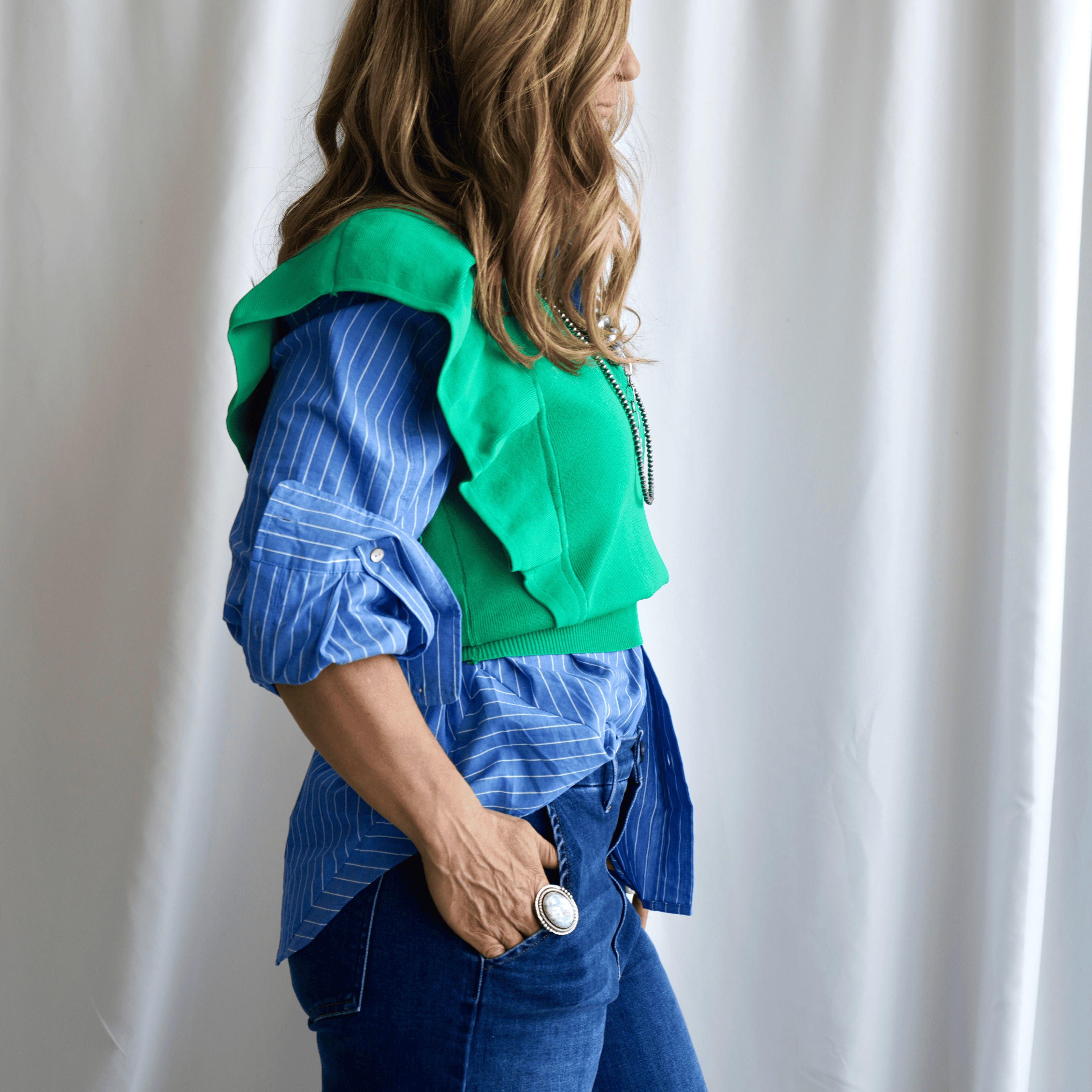 The Lola Oversized Shirt in French Blue Stripe