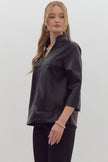 The Dovie V-Neck Faux Leather Blouse