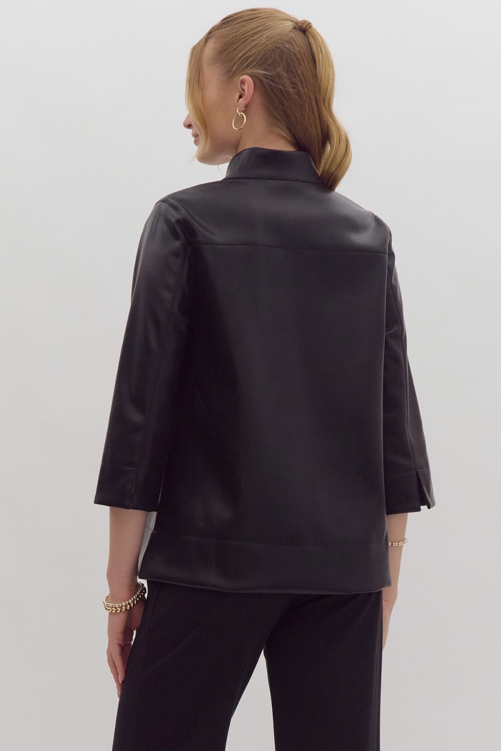 The Dovie V-Neck Faux Leather Blouse