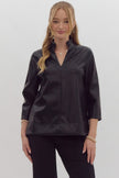 The Dovie V-Neck Faux Leather Blouse