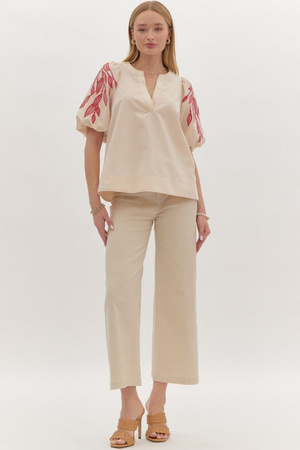 The Harlowe Solid V-neck Bubble Sleeve