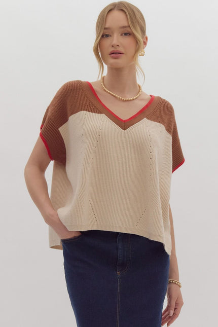 The Orlando Solid Color Block V-Neck Sweater