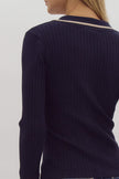 The Alden Solid Ribbed Long Sleeve Collared Sweater