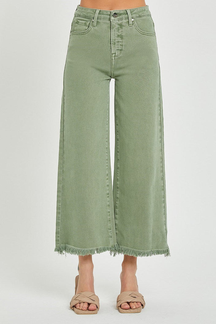 Rae + Co Crop Wide Leg Olive Curvy Pants