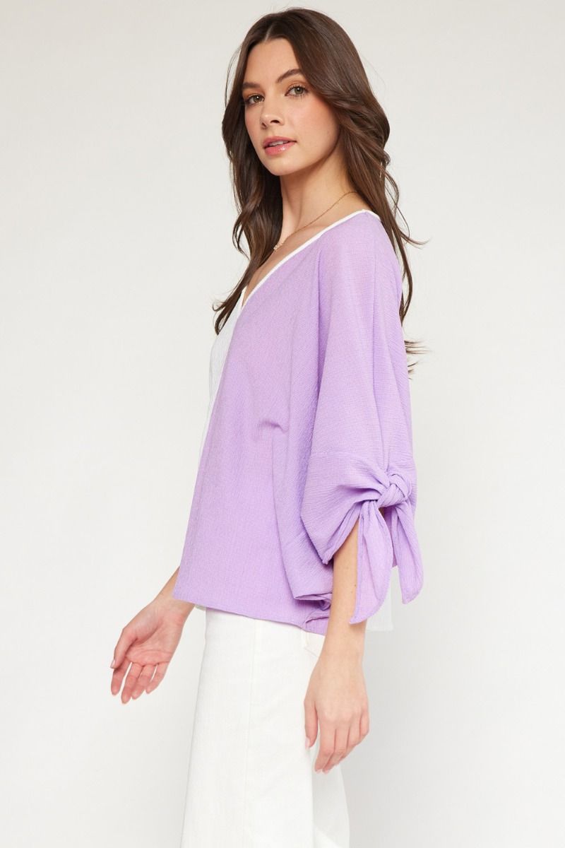 The Rye Color Block V-Neck Rouged Sleeve