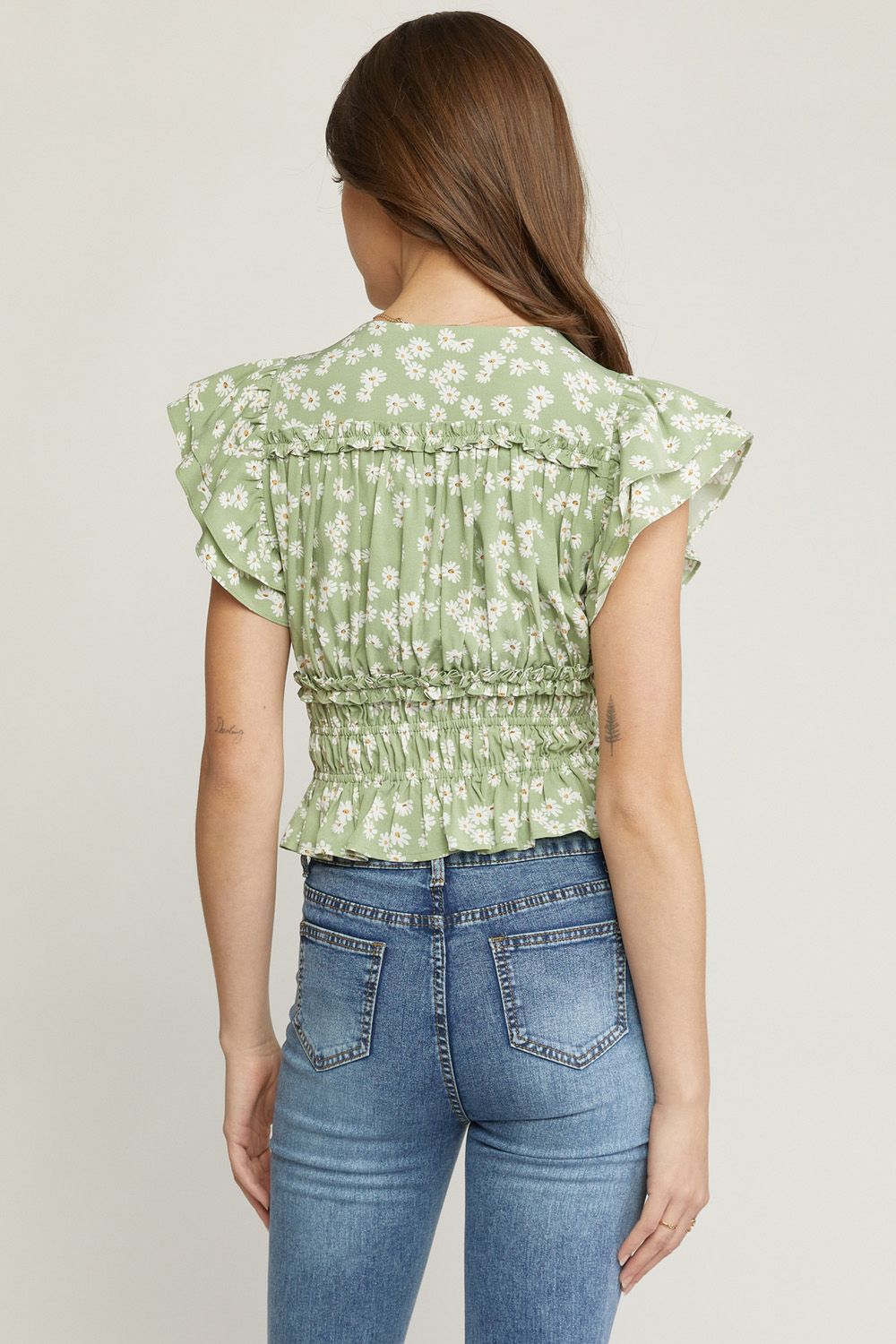 The Trip Floral Smocked Flutter Sleeve