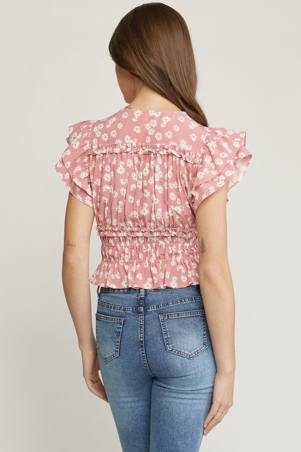 The Trip Floral Smocked Flutter Sleeve