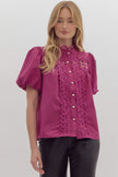 The Raven Puff Sleeve Crochet Button Up