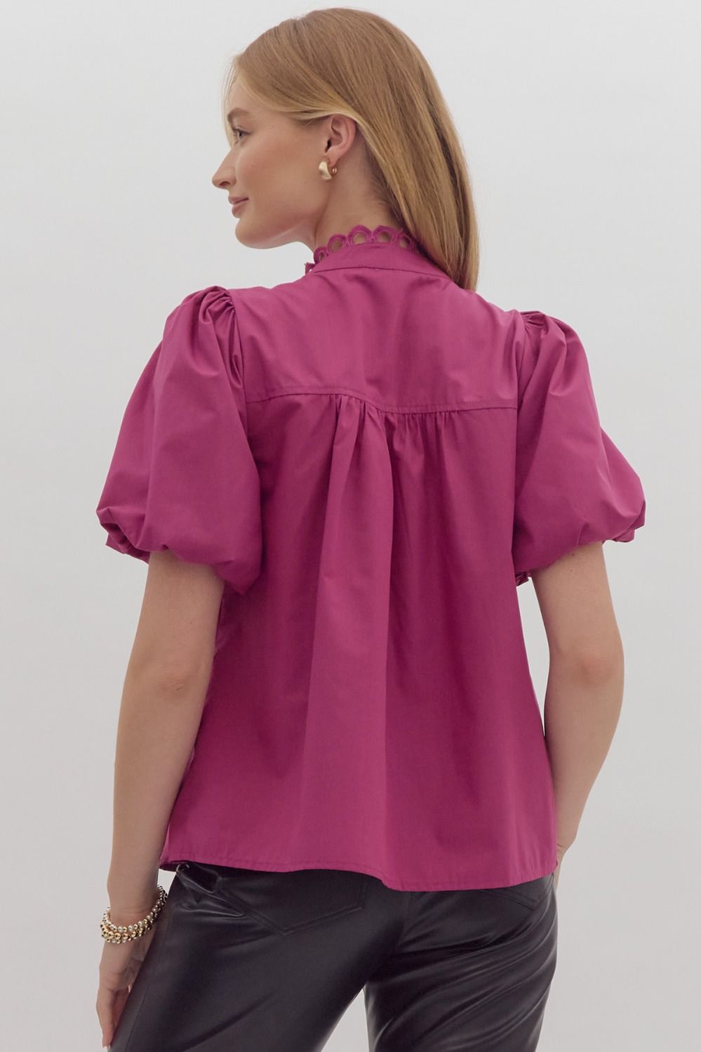 The Raven Puff Sleeve Crochet Button Up