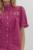 The Raven Puff Sleeve Crochet Button Up