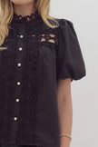 The Raven Puff Sleeve Crochet Button Up