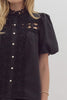 The Raven Puff Sleeve Crochet Button Up