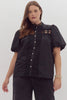 The Raven Puff Sleeve Crochet Button Up