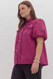The Raven Puff Sleeve Crochet Button Up