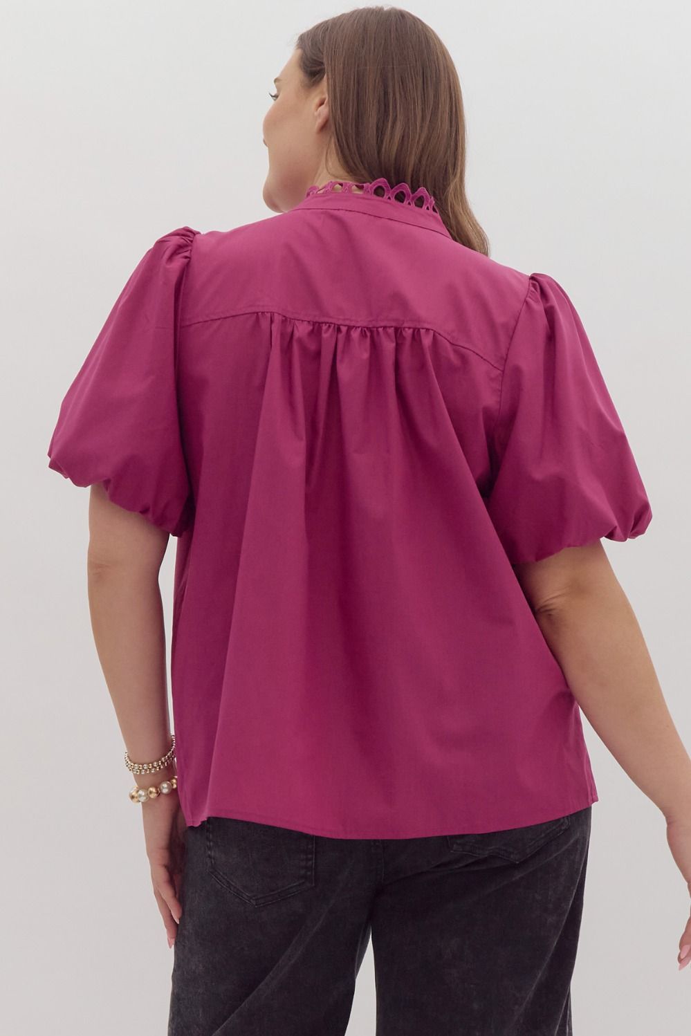 The Raven Puff Sleeve Crochet Button Up