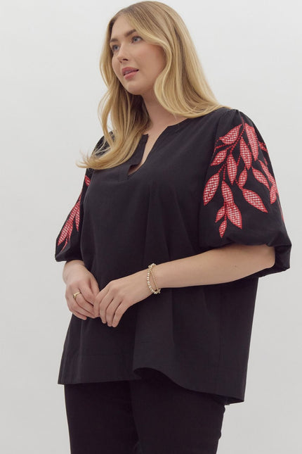 The Harlowe Solid V-neck Bubble Sleeve